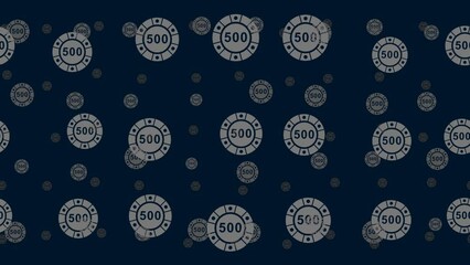 Poster - Poker chip symbols float horizontally from left to right. Parallax fly effect. Floating symbols are located randomly. Seamless looped 4k animation on dark blue background