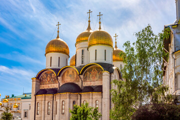 Wall Mural - Domes of Cathedral of Dormition (Uspensky Sobor) or Assumption Cathedral in Moscow Kremlin, Russia