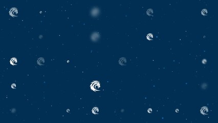 Poster - Template animation of evenly spaced dragon's head symbols of different sizes and opacity. Animation of transparency and size. Seamless looped 4k animation on dark blue background with stars