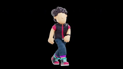 3D Character Happy Walking Animation Side View