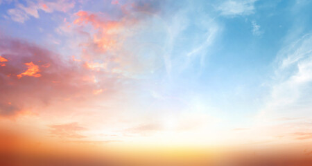 Wall Mural - amazing panoramic sunrise or sunset sky with gentle colorful clouds.