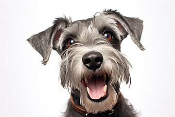 Sticker - Cute happy miniature schnauzer dog headshot on white.