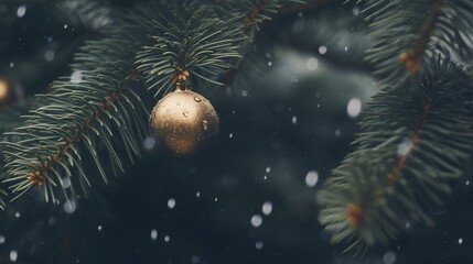 Wall Mural - Generative AI, Christmas tree with balls, blurred background, holiday decoration	