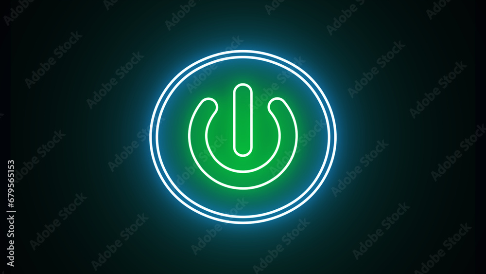 Glowing power button icon neon animation. Neon light power button ...