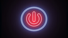 Glowing Red Power Button Icon Neon Animation. Neon Light Power Button Turning On And Off. Abstract Screensaver, Live Wallpaper, Loop Background On Black.