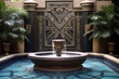 art deco-style fountain featuring bold geometric