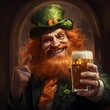 man with green top hat and a beer, on St. Patrick's Day 