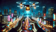 © tong4130 - Night Cityscape with Emerging Drone from Smartphone
