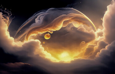 Wall Mural - abstraction sky fog sunset with golden iridescence