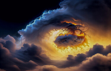 Wall Mural - abstraction sky fog sunset with golden iridescence
