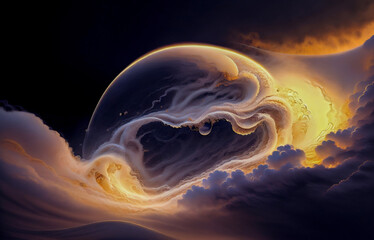 Wall Mural - abstraction sky fog sunset with golden iridescence