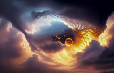 Wall Mural - abstraction sky fog sunset with golden iridescence
