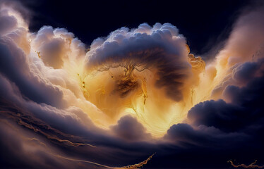 Wall Mural - abstraction sky fog sunset with golden iridescence