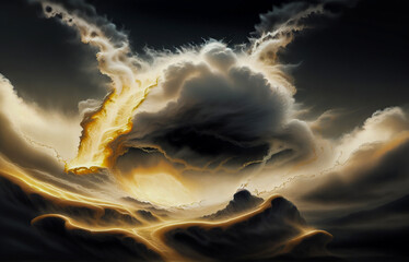 Wall Mural - abstraction sky fog sunset with golden iridescence