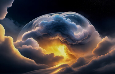 Wall Mural - abstraction sky fog sunset with golden iridescence