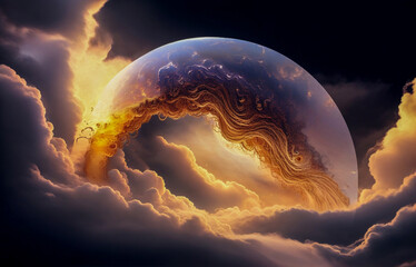Wall Mural - abstraction sky fog sunset with golden iridescence