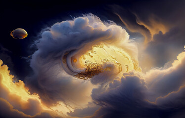 Wall Mural - abstraction sky fog sunset with golden iridescence