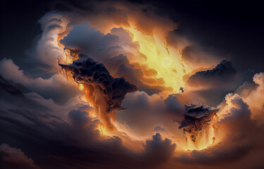 Wall Mural - abstraction sky fog sunset with golden iridescence