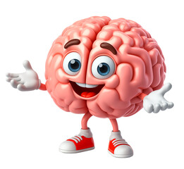 happy smiling brain, cartoon character, 3d style, isolated, transparent png