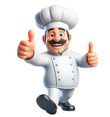 Mustache chef 3d style character showing thumbs up, isolated, transparent PNG