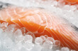 Salmon fillet on ice closeup. Generative AI