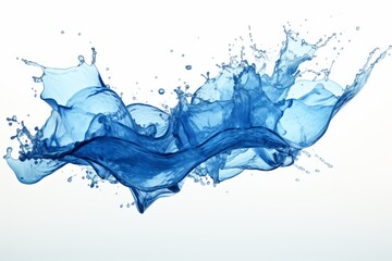 Wall Mural - Blue water splash isolated on white background with clear edge lines and 100 fins in focus