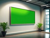 Fototapeta Dmuchawce - green screen billboard on wall in futuristic city space for text.