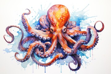 watercolor octopus art work of an octopus in the ocean