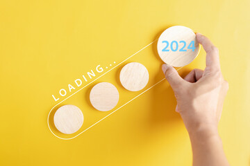 Poster - Loading progress from 2023 to 2024 to countdown merry christmas and happy new year, Planning and challenge strategy in new year 2024 Concept.