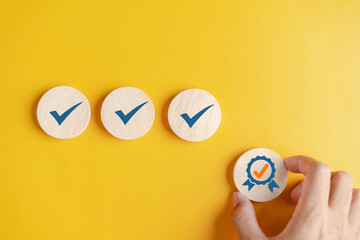 Leinwandbilder - Quality Certificate and Checklist document analyst target marketing planning assignment with quality management. Standardization, certification. Compliance to regulations service and standards.