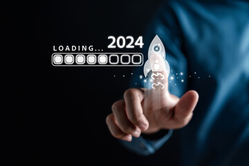 Poster - Loading progress from 2023 to 2024 to countdown merry christmas and happy new year, Planning and challenge strategy in new year 2024 Concept.