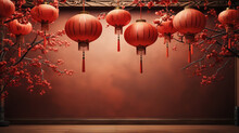 Chinese New Year 2023, Background Of Chinese Lantern Hanging On The Celling. Generative Ai
