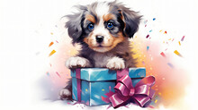 Cute Puppy With A Gift Box