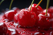 Close-up of maraschino cherries. Generative AI