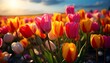 Bunte Tulpen auf einer Wiese / Landschafts Poster / Blumen Wallpaper / Ai-Ki generiert