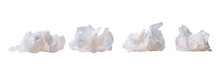 Set Of White Crumpled Or Screwed Tissue Paper After Use In Toilet Or Restroom Isolated On White Background With Clipping Path In Png File Format