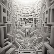 Escher-inspired 3d visual of a complex architectural maze with endless hallways and staircases