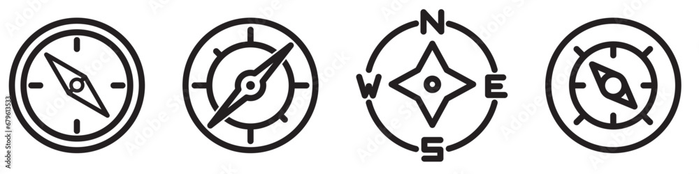 Compass icons vector set isolated on transparent background. Compass symbol set. Wind rose signs. North, South, East, West. Vector illustration.