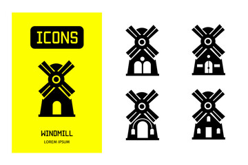 Poster - Set of flat line icons of windmill. Vector design for business and stock.