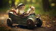 Squirrels go in a car. Generative AI