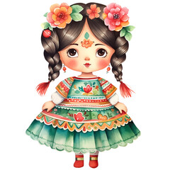 Cute Girl Mexican Watercolor Clipart Illustration