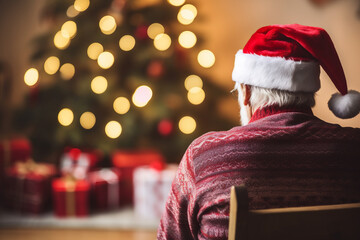 A lonely senior person sitting by themselves at christmas time