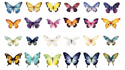 Wall Mural - Watercolor set of colorful butterfly