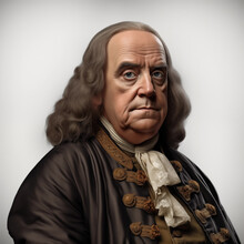 Portrait Of Benjamin Franklin, The First President Of The United States. Realistic 3d Photo.