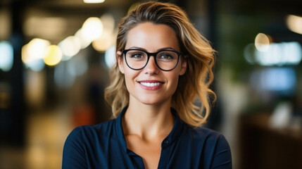 Wall Mural - smiling young business woman in eyeglasses.