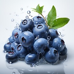 Wall Mural - Blueberries with water drops, AI generated