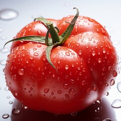 Wall Mural - Red tomato with drops of water, AI generated