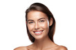 © tong2530 - A happy young woman with healthy skin showing skincare isolated on transparent background.