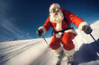 Skiing Santa claus driving downhill in front of an action cam. Generative AI