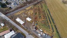 An Aerial View Of An Amish Mud Sale In Lancaster Pennsylvania On A Beautiful Cloudless Day
